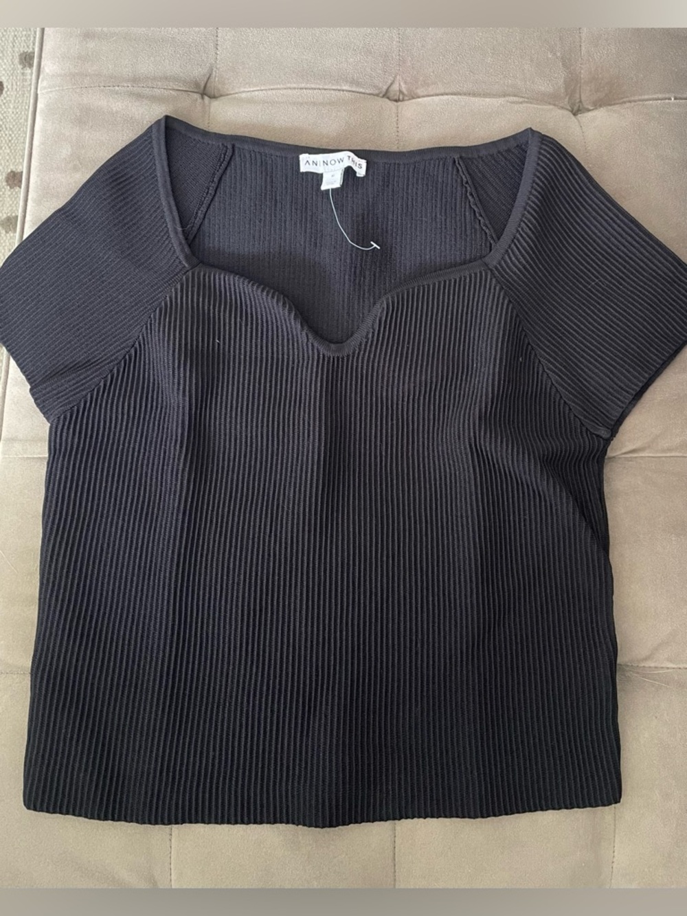 AND NOW THIS Black Ribbed Sweetheart Neck Top